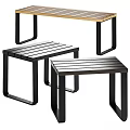 Modern Design Wooden Stools Featuring Black Metal Frames And Striped Tops