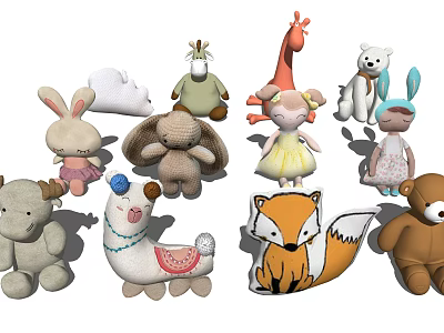 Cute Soft Plush Stuffed Toys with Various Animal and Character Designs 3d model