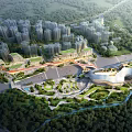 Bird's Eye View Urban Planning with Modern Skyscrapers Curved Buildings Road Interchange and Green Spaces