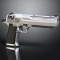 Sleek Modern Silver Pistol With Black Textured Grip And Metallic Finish