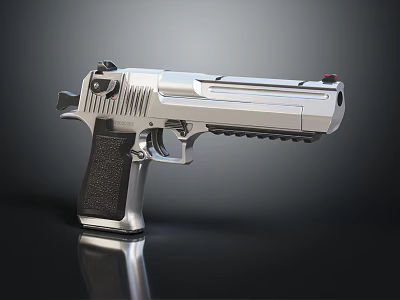 Sleek Modern Silver Pistol With Black Textured Grip And Metallic Finish 3d model