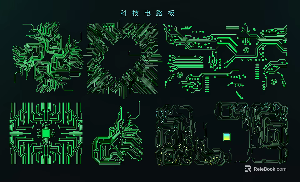 Modern Tech Circuit Board Wall Decor With Abstract Green Neon Patterns 3d model 