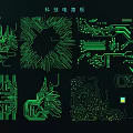 Modern Tech Circuit Board Wall Decor With Abstract Green Neon Patterns 3d model