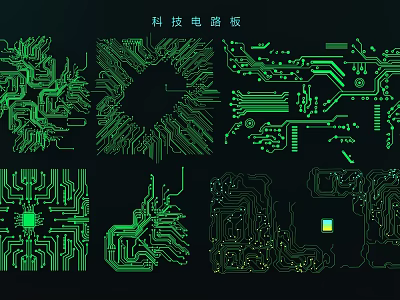 Modern Tech Circuit Board Wall Decor With Abstract Green Neon Patterns 3d model
