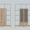 Traditional Wooden Display Shelves With Multiple Shelves Textured Middle Doors And Bottom Drawers