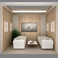 Cozy Lounge Area Interior With Wooden Walls White Sofas Coffee Table TV And Green Plant