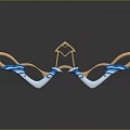 Ornate Weapon With Blue Wave Decorations Golden Frame Symmetric Wing Like Structure And Reflection