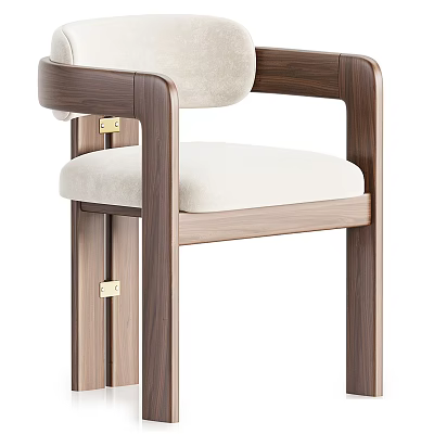 Modern Leisure Chair With Walnut Wooden Frame Light Colored Upholstery And Metal Accents 3d model