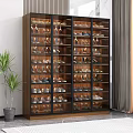 Modern Spacious Wooden Glass Display Shoe Cabinet With Large Capacity For Home Shoe Storage