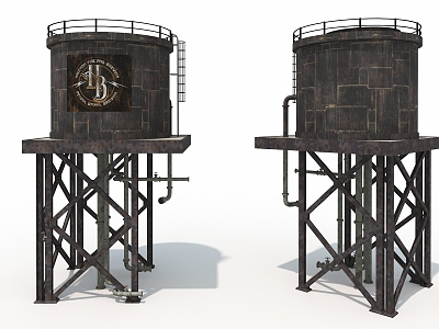Water tower cold que tower storage tank gas tank water tank retro industrial equipment industrial machine 3d model