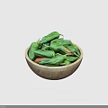 Fresh Green Peppers In Wooden Bowl With Ripe Orange Tipped Varieties