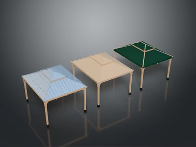 Outdoor Canopy Tables In Blue Beige Green Colors With Square Tops And Legs 3d model