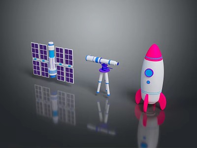 Stunning Space Scenery with Solar Panels Telescope and Rocket in Cosmic View 3d model