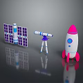 Stunning Space Scenery with Solar Panels Telescope and Rocket in Cosmic View