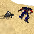 Desert Scene With Blue Robot Scorpion And Flying Helicopter In Action