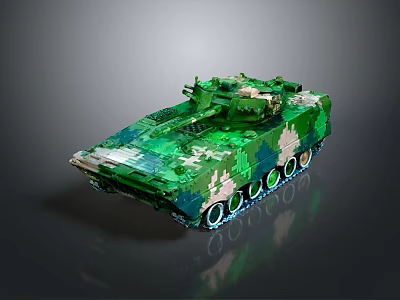 Detailed Green Camouflage Tank Model Decorative Ornament Set For Desktop 3d model