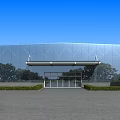 Modern Building Exterior Wall Featuring Glass Curtain Design Front Entrance And Green Surroundings