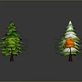 Different Types of Colorful Trees with Various Shapes and Green Orange Foliage