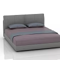 Modern Sleek Double Bed With Gray Headboard Purple Bedspread And Gray Pillows