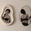 Irregular Shaped Cream Colored and Black Mirrors with Reflections for Interior Decor