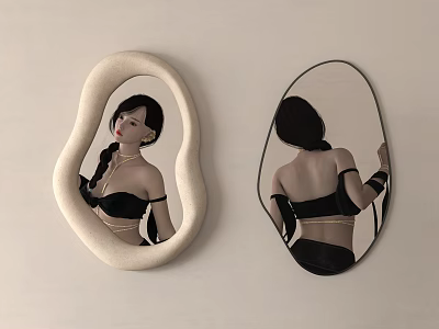 Irregular Shaped Cream Colored and Black Mirrors with Reflections for Interior Decor 3d model