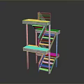 Modern Industrial Metal Staircase Structure With Multi Level Platform And Steel Railings