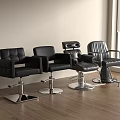 Black Leather Salon Chairs With Metal Bases In Wooden Floor Interior