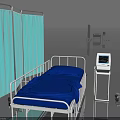 Essential Medical Equipment Including Hospital Bed ECG Monitor IV Stand And Privacy Screen In Ward