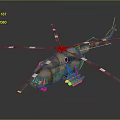 Camouflage Painted Military Helicopter with Main Rotors Tail Rotor and Fuselage Details on Dark Background