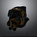 Orange And Black Mechanical Helmet With Blue Accents Gears And Pipes