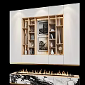 Stylish Wall Panel Design With Gold Trim TV And Fireplace 3d model