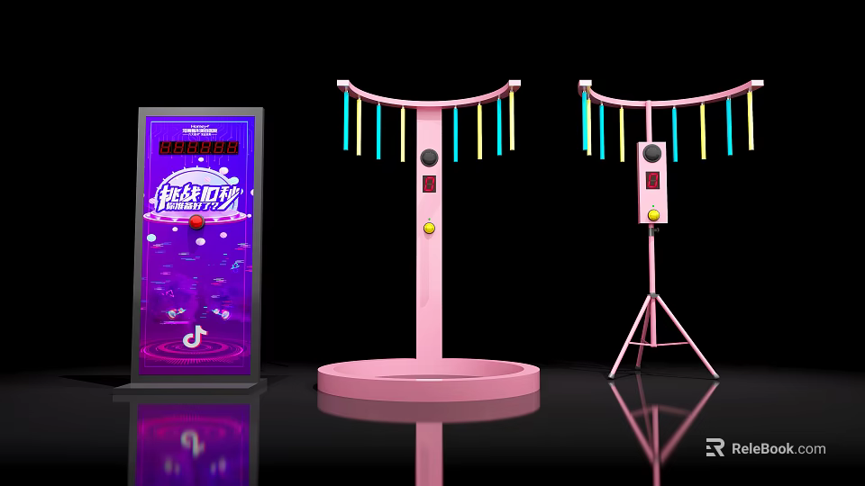 Pink Stand Amusement Equipment With Colorful Chimes And Interactive Screen 3d model 