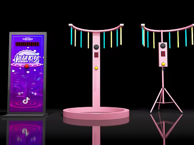 Pink Stand Amusement Equipment With Colorful Chimes And Interactive Screen 3d model