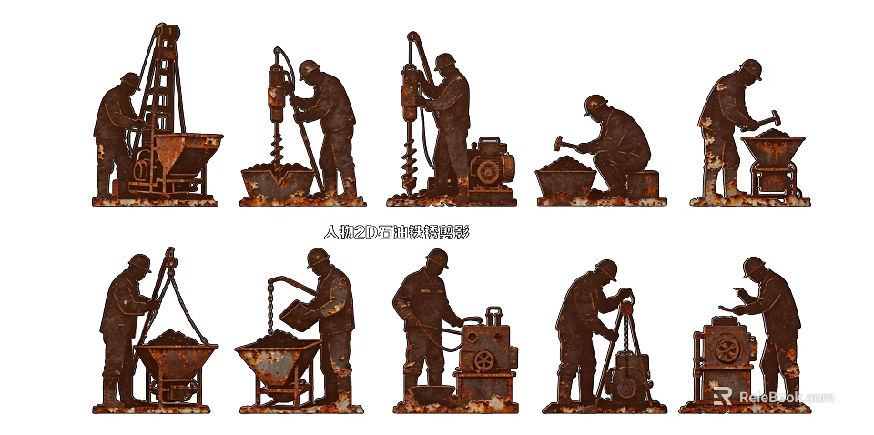 Multiple Workers Silhouette Sculptures Showing Functional Construction Scenes 3d model 