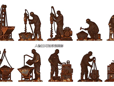 Multiple Workers Silhouette Sculptures Showing Functional Construction Scenes 3d model