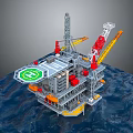 Offshore Oil Drilling Platform Structure With Drilling Rig Crane And Ocean Environment