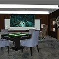 Modern Luxurious Hotel Mahjong Room Interior With Round Table Leather Chairs And Wall Art