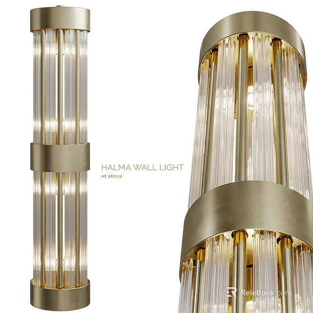 Elegant Modern Floor Lamp With Crystal Cylinders And Brass Accents Design 3d model 