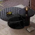 Modern Black Coffee Table With Glass Top Metal Lamp Open Book And Fruit Tray