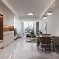 Modern Apartment Interior With Open Living Dining Area City View And Pendant Lights