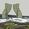 Modern Twin Office Towers With Curved Design Landscaped Surroundings And Scenic Views