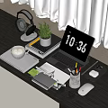 Organized Workspace Desk Setup With Laptop Headphones Plant Coffee Cup And Notebooks