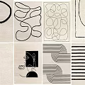 Square Rugs with Geometric Line Patterns Modern Minimalist Design Neutral Tones Home Decor