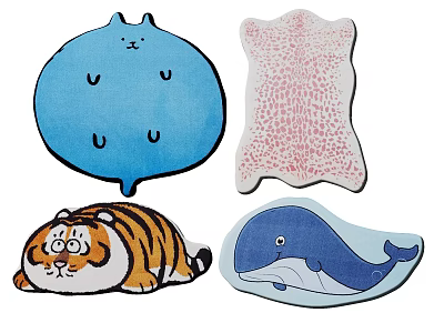 Cute Animal Shaped Rugs with Blue Pink Tiger Whale Designs for Kids Room 3d model