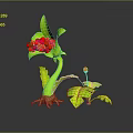 3D Plant Model With Green Leaves Red Berries Claw-like Roots And Small Red Berry Plant Reflection