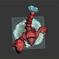 Red Muscular Character Creature With Blue Antennae Spiked Claws Standing On Blue Platform