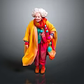Elderly Lady With White Hair In Yellow Shawl Colorful Scarf Red Pants Orange Shoes