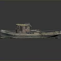 Vintage Old Wooden Boat Featuring Small Cabin Brown Yellow Hull And Water Reflection