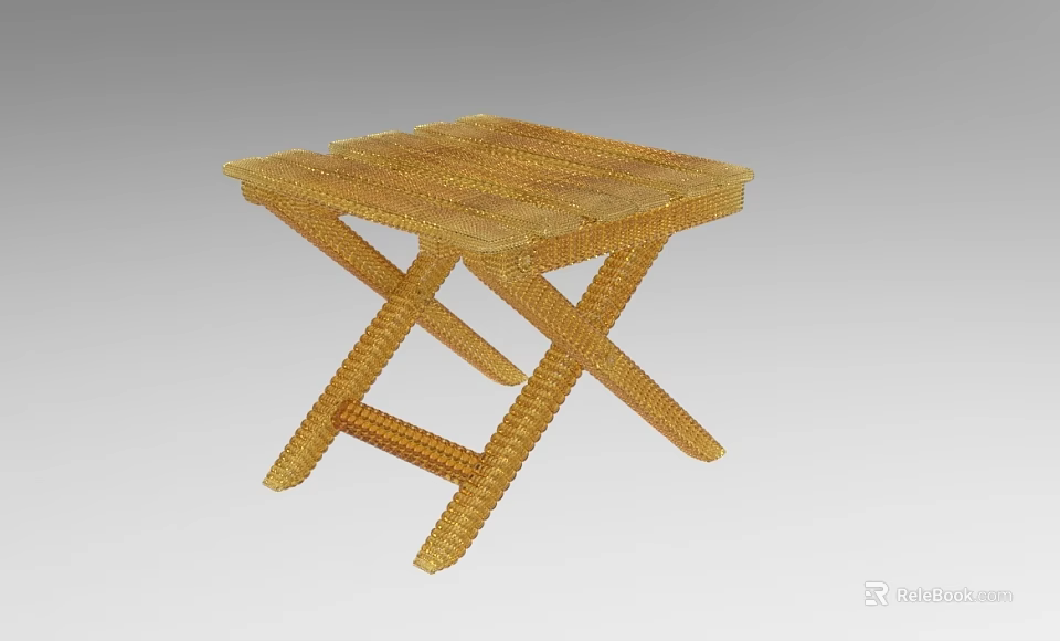 Hand Woven Stool With Natural Finish And X Shaped Legs Design Structure 3d model