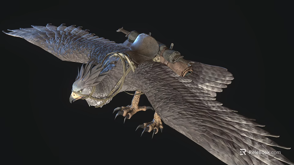 Majestic Eagle Flying with Saddle Like Gear Against Dark Background 3d model 